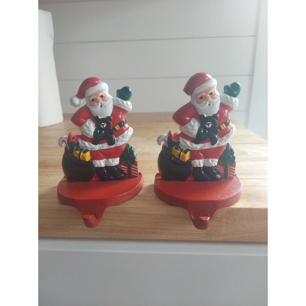 EUC Vintage Santa Cast Iron Christmas Stocking Hanger/Holder Lillian Vernon 1990